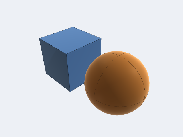 Shaded-with-edges render of a box and sphere scene